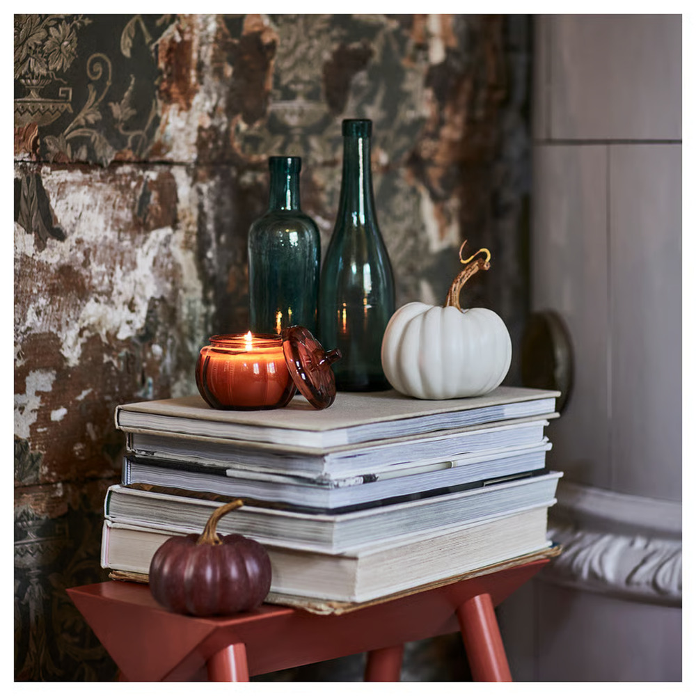 IKEA HÖSTAGILLE Scented Candle In Glass, Pumpkin/Brown, 20 hr (005.975.42) NEW - Picture 2 of 3